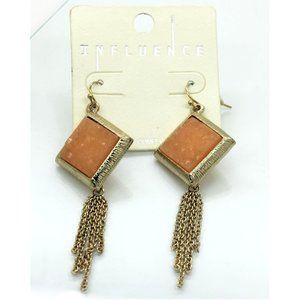 INFLUENCE EARRINGS, faux druzy gemstone, tassle design, vintage, NOS, 3" drop da